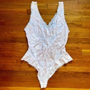 Lily of France 90s vintage bodysuit lingerie pink white lace teddy sexy